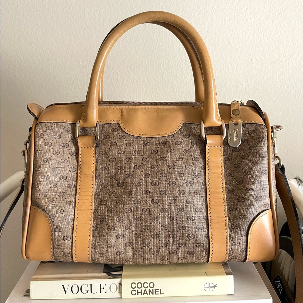 🔥Gucci Vintage Boston Micro Monogram GG Leather Bag